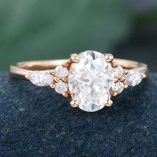 Rose Gold Oval Cut Moissanite Cluster Engagement Ring