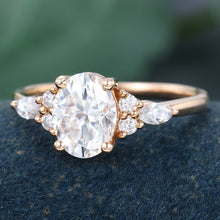 Rose Gold Oval Cut Moissanite Cluster Engagement Ring