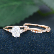 Rose Gold Oval Cut Moissanite Delicate Engagement Ring Set