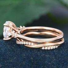 Rose Gold Oval Cut Moissanite Delicate Engagement Ring Set