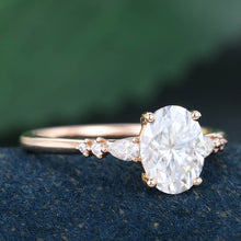 Rose Gold Oval Cut Moissanite Cluster Delicate Engagement Ring