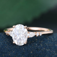 Rose Gold Oval Cut Moissanite Cluster Delicate Engagement Ring
