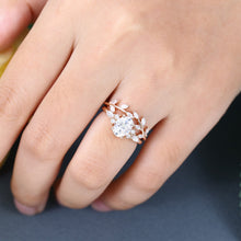 Rose Gold Oval Cut Moissanite Leaf Shape Bridal Ring Set