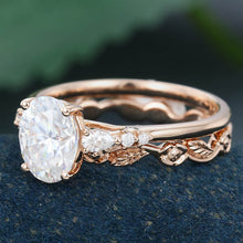 Rose Gold Oval Cut Moissanite Promise Bridal Ring Set