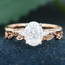 Rose Gold Oval Cut Moissanite Promise Bridal Ring Set