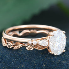 Rose Gold Oval Cut Moissanite Promise Bridal Ring Set