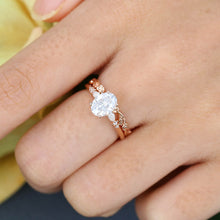 Rose Gold Oval Cut Moissanite Promise Bridal Ring Set