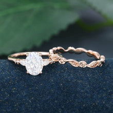 Rose Gold Oval Cut Moissanite Promise Bridal Ring Set