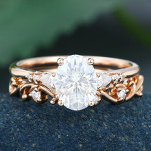 Rose Gold Oval Cut Moissanite Promise Engagement Ring Set