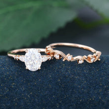 Rose Gold Oval Cut Moissanite Promise Engagement Ring Set