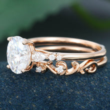 Rose Gold Oval Cut Moissanite Promise Engagement Ring Set