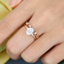 Rose Gold Oval Cut Moissanite Promise Engagement Ring Set