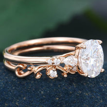Rose Gold Oval Cut Moissanite Promise Engagement Ring Set