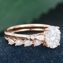 Rose Gold Oval Cut Moissanite Unique Engagement Ring Set