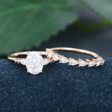 Rose Gold Oval Cut Moissanite Unique Engagement Ring Set