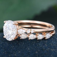 Rose Gold Oval Cut Moissanite Unique Engagement Ring Set