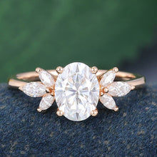 Rose Gold Oval Cut Moissanite Cluster Engagement Ring