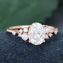 Rose Gold Oval Cut Moissanite Cluster Promise Engagement Ring