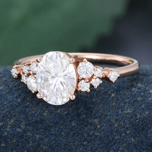 Rose Gold Oval Cut Moissanite Cluster Promise Engagement Ring
