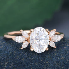 Rose Gold Oval Cut Moissanite Cluster Engagement Ring