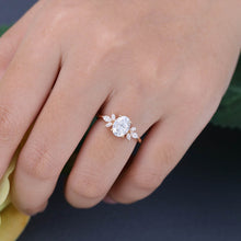 Rose Gold Oval Cut Moissanite Cluster Engagement Ring