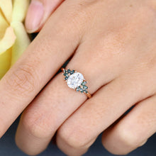 Rose Gold Oval Cut Moissanite with Moss Agate Cluster Delicate Engagement Ring