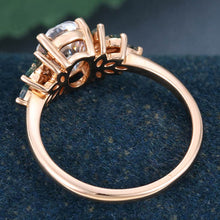 Rose Gold Oval Cut Moissanite with Moss Agate Cluster Delicate Engagement Ring