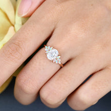 Rose Gold Oval Cut Moissanite with Opal Delicate Cluster Engagement Ring