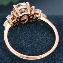 Rose Gold Oval Cut Moissanite with Opal Delicate Cluster Engagement Ring