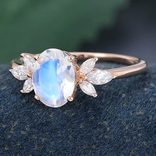 Rose Gold Oval Cut Moonstone Cluster Engagement Ring
