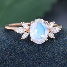 Rose Gold Oval Cut Moonstone Cluster Engagement Ring