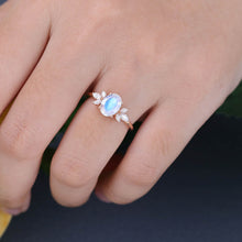 Rose Gold Oval Cut Moonstone Cluster Engagement Ring