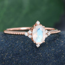 Rose Gold Oval Cut Moonstone Unique Vintage Anniversary Engagement Ring