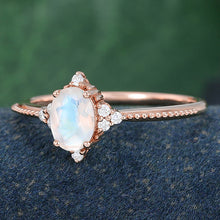 Rose Gold Oval Cut Moonstone Unique Vintage Anniversary Engagement Ring