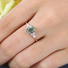 Rose Gold Oval Cut Moss Agate Cluster Promise Engagement Ring