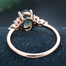 Rose Gold Oval Cut Moss Agate Cluster Promise Engagement Ring