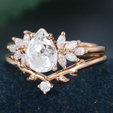 Rose Gold Pear Shape Moissanite Delicate Bridal Ring Set