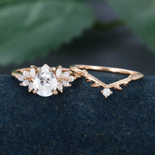 Rose Gold Pear Shape Moissanite Delicate Bridal Ring Set