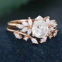 Rose Gold Pear Shape Moissanite Unique Bridal Engagement Ring Set