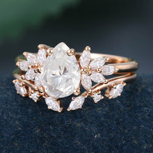 Rose Gold Pear Shape Moissanite Unique Bridal Engagement Ring Set