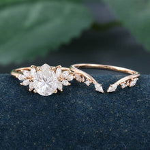 Rose Gold Pear Shape Moissanite Unique Bridal Engagement Ring Set
