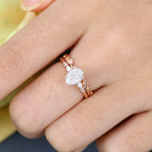 Rose Gold Pear Shaped Moissanite Promise Bridal Ring Set
