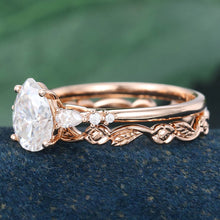Rose Gold Pear Shaped Moissanite Promise Bridal Ring Set