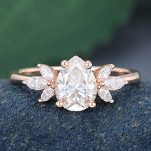 Rose Gold Pear Shaped Moissanite Cluster Promise Engagement Ring