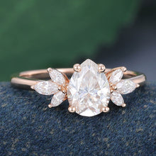 Rose Gold Pear Shaped Moissanite Cluster Promise Engagement Ring