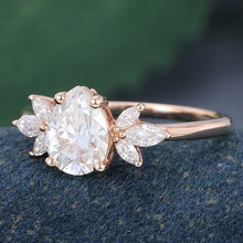 Rose Gold Pear Shaped Moissanite Cluster Promise Engagement Ring