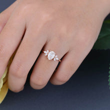 Rose Gold Pear Shaped Moissanite Cluster Promise Engagement Ring