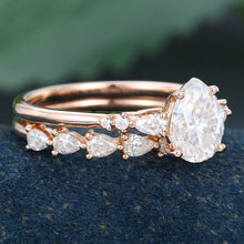 Rose Gold Pear Shaped Moissanite Stackable Engagement Ring Set