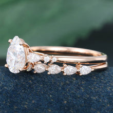 Rose Gold Pear Shaped Moissanite Stackable Engagement Ring Set