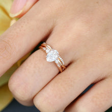 Rose Gold Pear Shaped Moissanite Unique Engagement Ring Set